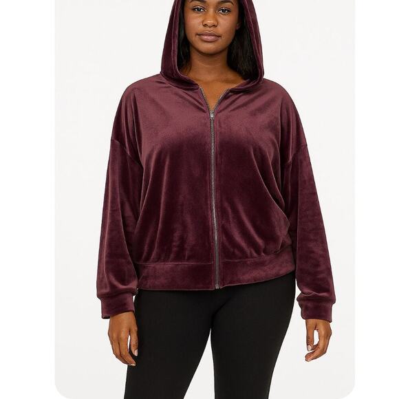 Express brand velour full zip up hoodie velour velvet purple hooded sweatshirt M - Picture 1 of 8